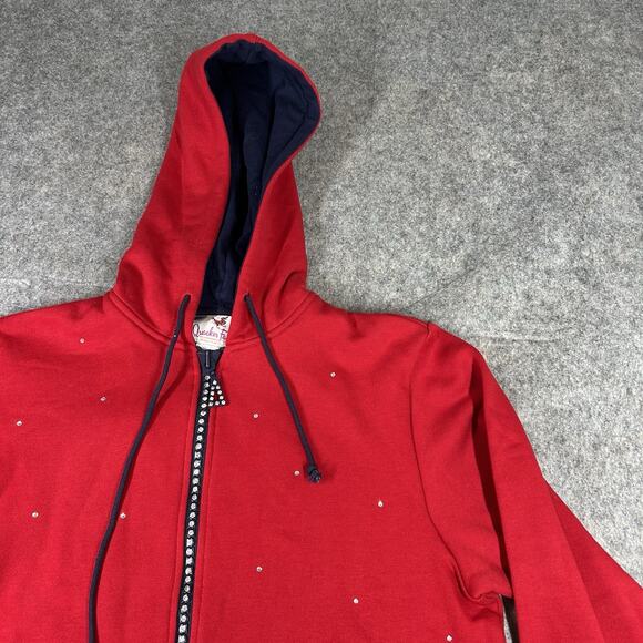 Vintage Quacker Factory Jacket Womens Medium Red Navy Blue Full Zip Rhinestone - Picture 2 of 8
